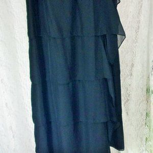 Vanessa Williams Rich Black Long Formal Skirt Cascading Chiffon Ruffles EUC